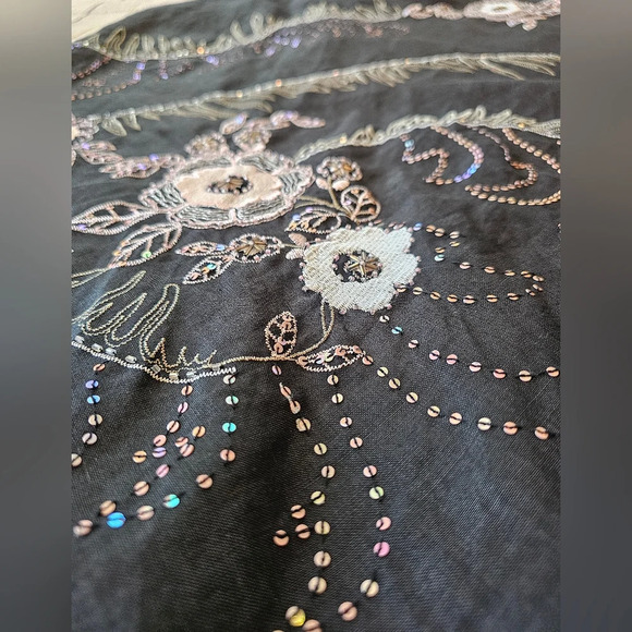Anne Carson Size 8• 100% Linen Black Lined Embroidered Beaded Midi Skirt Fairy - Picture 6 of 9